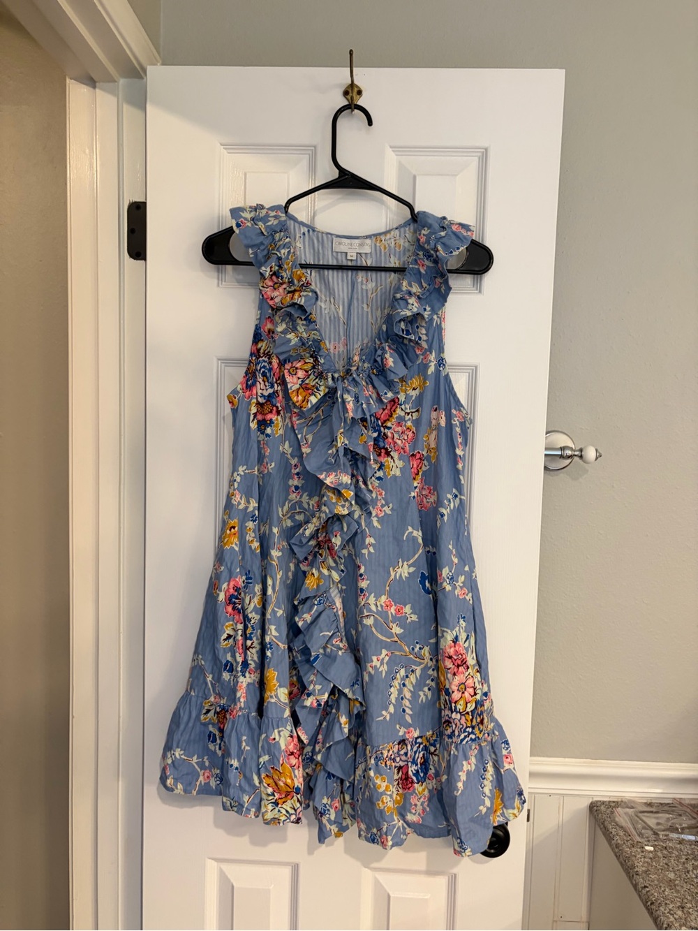 Caroline Constas Blue Floral Ruffle Sundress